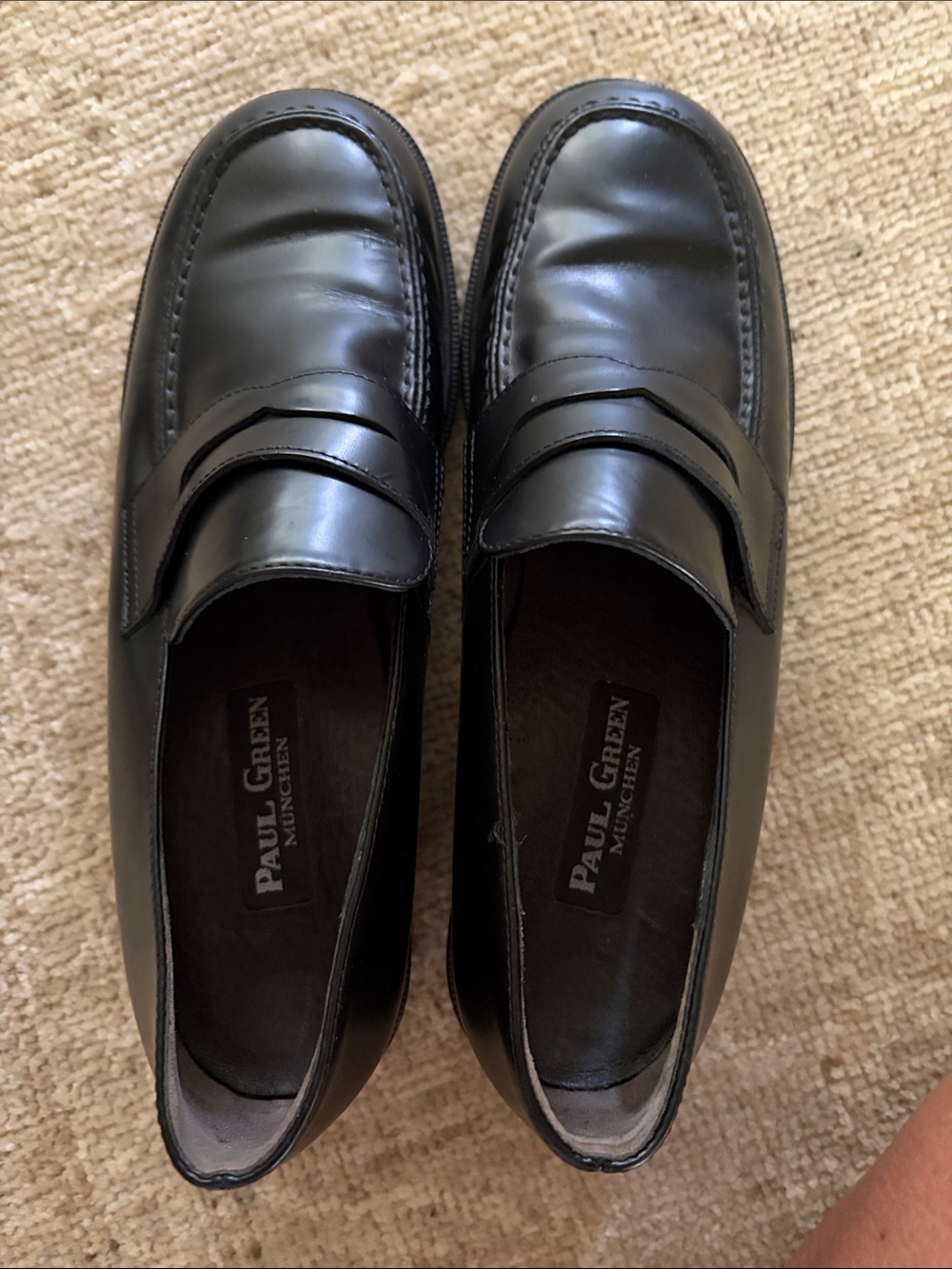Paul Green Woman’s Black Leather Slip-On Penny Loafers-European sized-7M in US